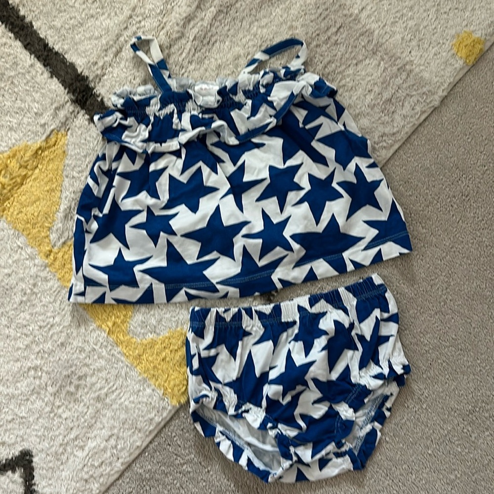 Hanna Andersson Baby Tie Shoulder Top & Bubble Short Set - Size 3T - Star